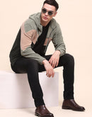 Camla Barcelona Color Blocked Olive Green Zipper Sweatshirt