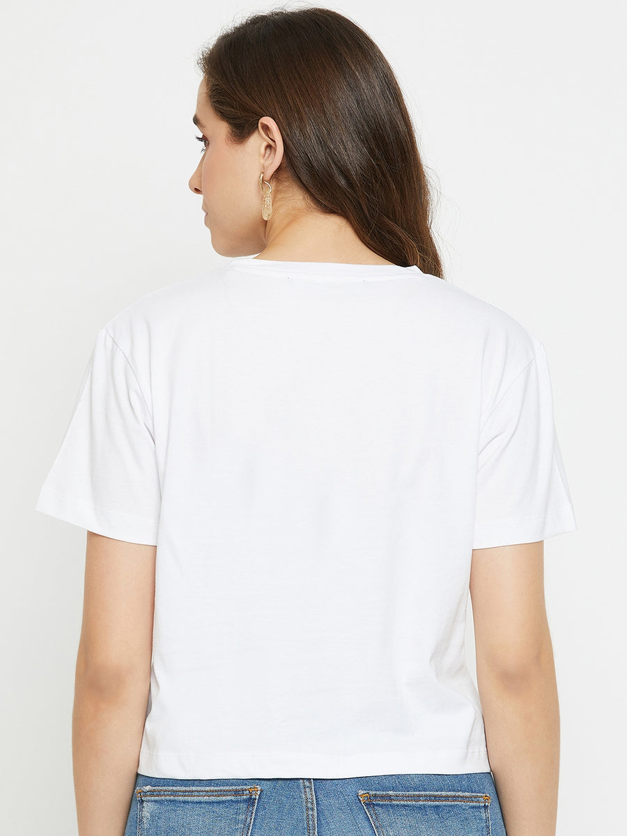 Madame Women Printed White Tshirt