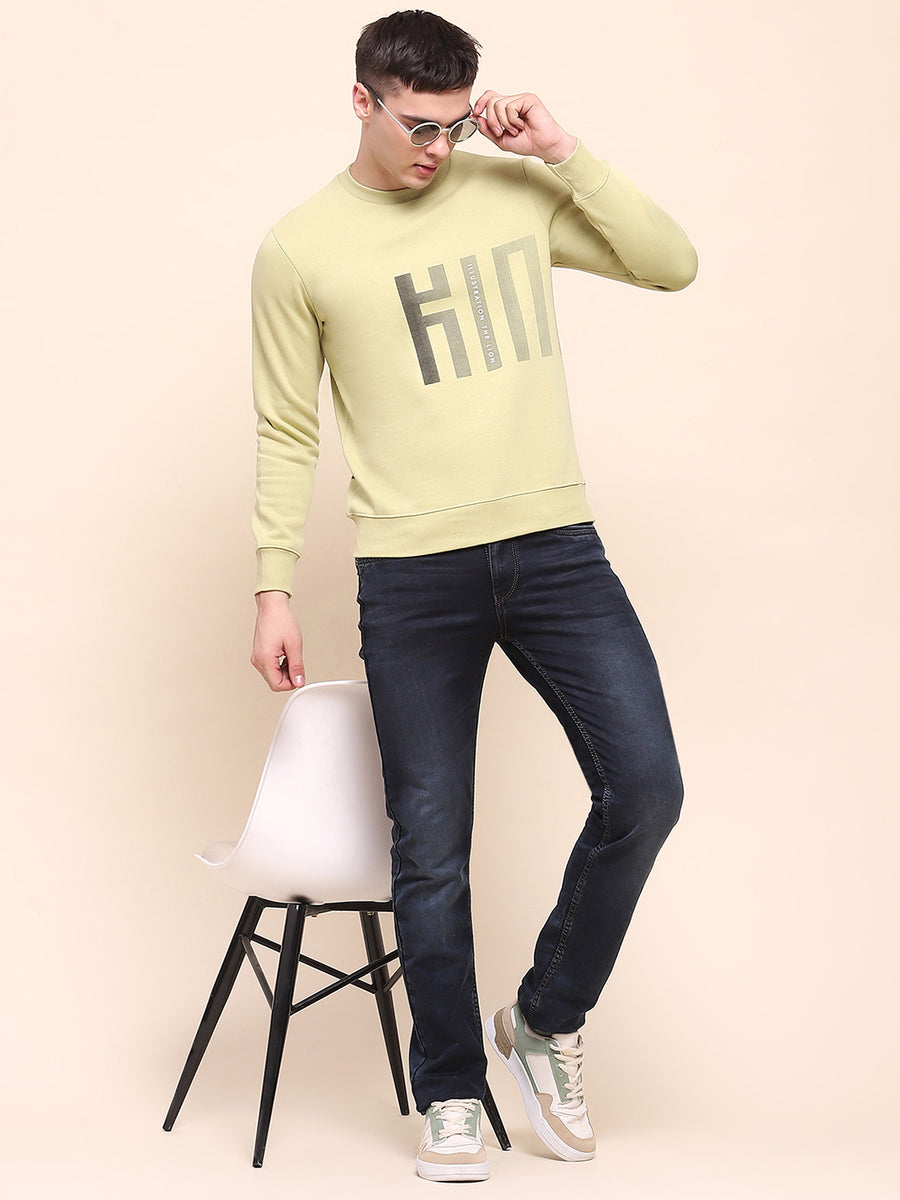 Camla Barcelona Cotton Typography Print Lime Green Sweatshirt