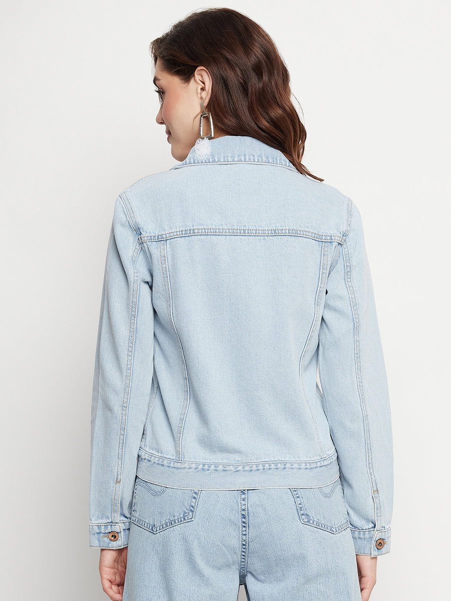 Camla Barcelona Solid Ice Blue Denim Jacket