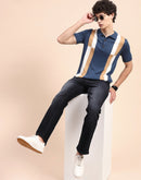 Camla Barcelona Colour Blocked Navy Blue Polo Neck T-Shirt