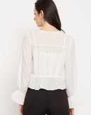 Camla Barcelona Necktie Ruffle Detail White Top