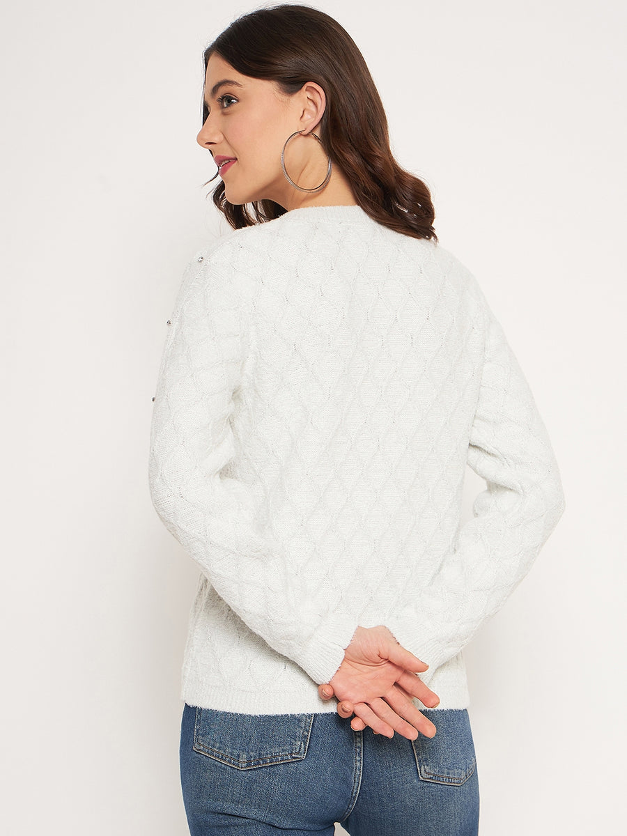 Madame Offwhite Solid Sweater