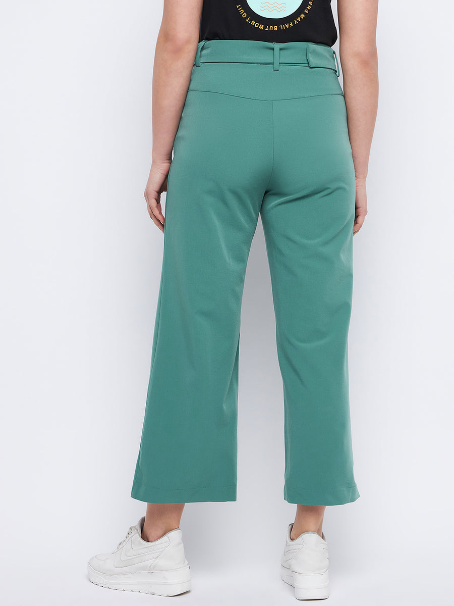 Madame Flap Pocket Green belted Waist Trouser