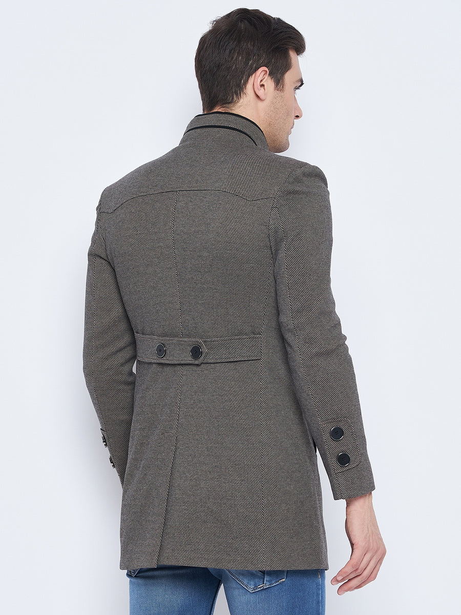 Camla Barcelona Stand Collar Chequered Black Woolen Coat