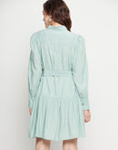 Camla Barcelona Belted Pista Green Mini Shirt Dress