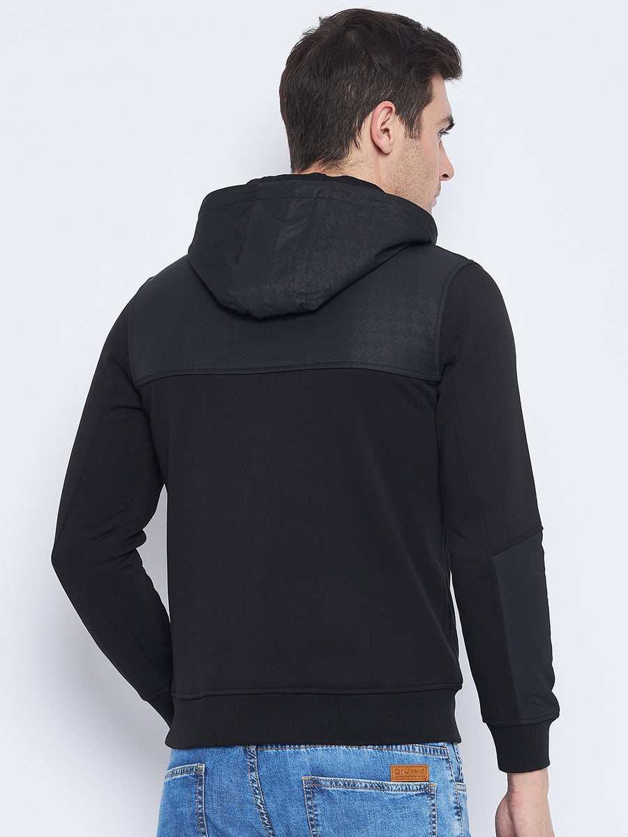 Camla Barcelona Men'S Zip Top Closure Black Hooded Sweatshirt