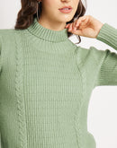 Camla Barcelona Cable Knit Sage Green Turtleneck Sweater