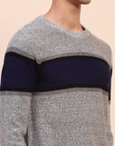Camla Barcelona Striped Crew Neck Grey Sweater