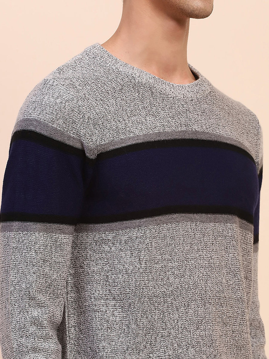 Camla Barcelona Striped Crew Neck Grey Sweater