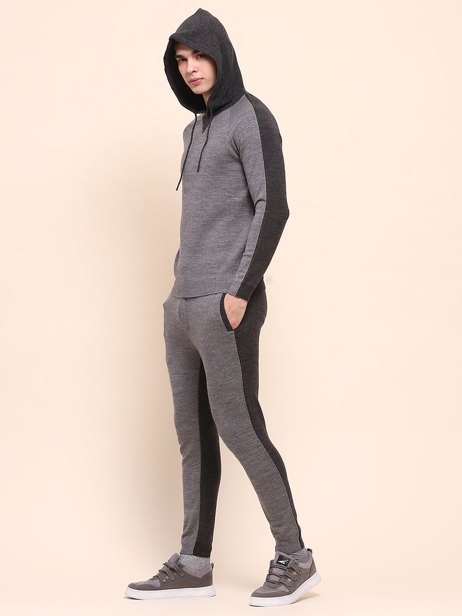 Camla Barcelona Color Blocked Anthra Hooded Sweater