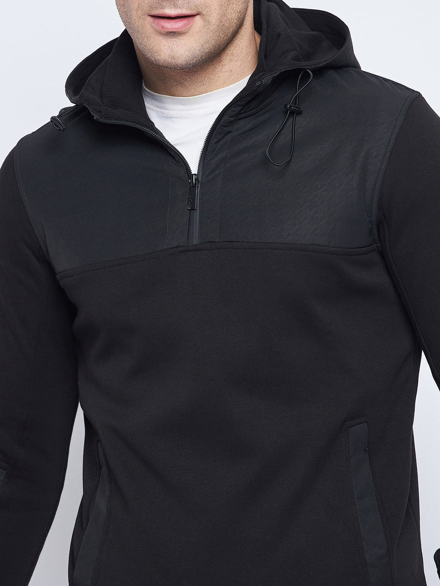 Camla Barcelona Men'S Zip Top Closure Black Hooded Sweatshirt