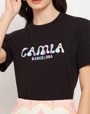 Camla Barcelona Cotton Black Typography Tshirt