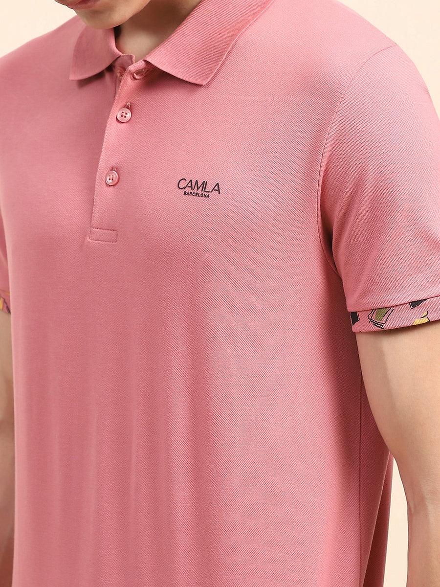 Camla Barcelona Solid Dusty Pink Polo Neck T-shirt