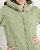 Madame Faux Fur Hood Applpe Green Sweatshirt