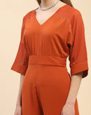 Camla Barcelona Solid Orange V-Neck Jumpsuit