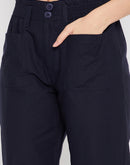 Madame Navy Cotton  Ankle Length Trousers