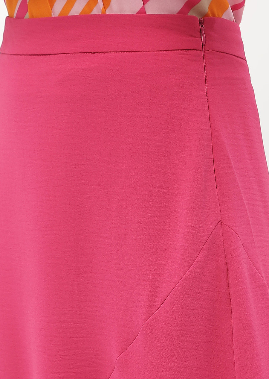 Madame Solid Hot Pink Asymmetric Skirt