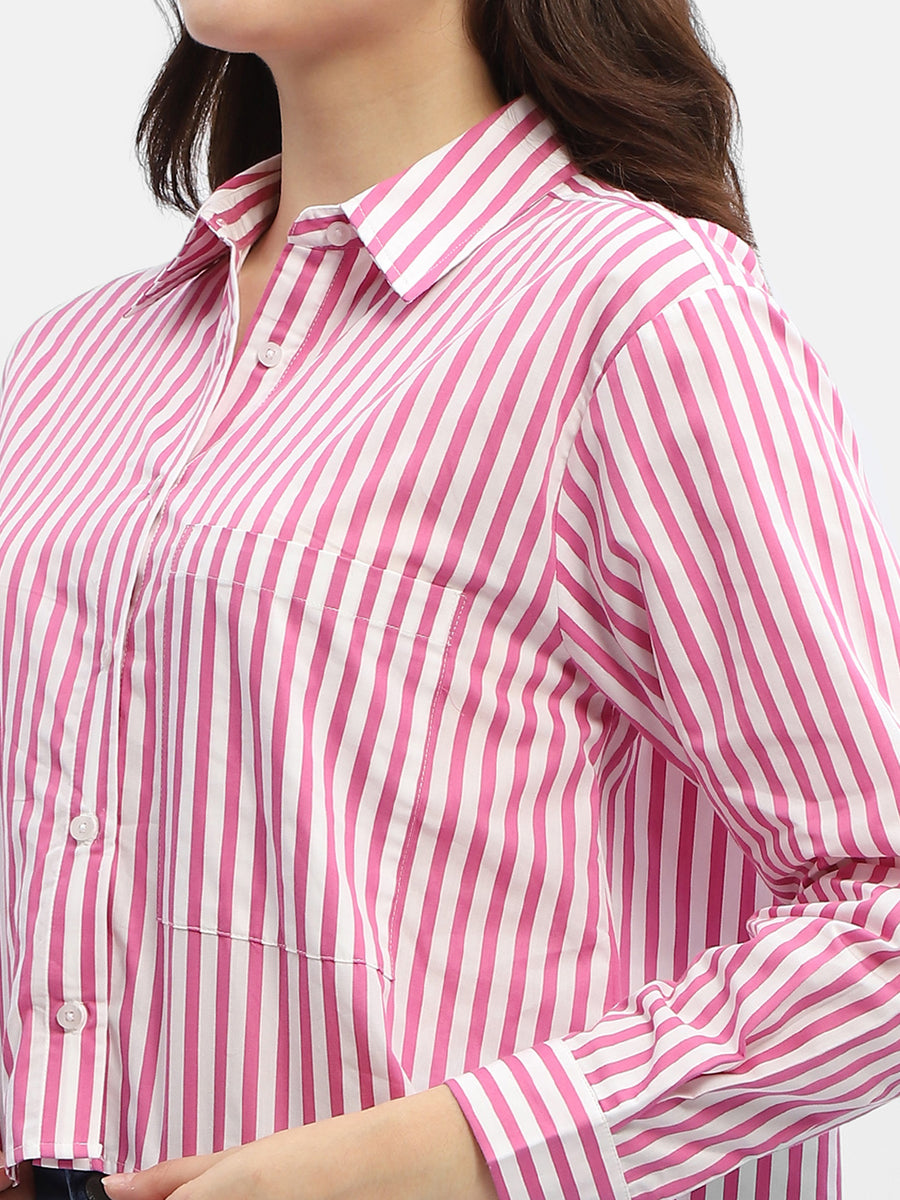 Madame Striped Fuschia Pink  Regular Shirt