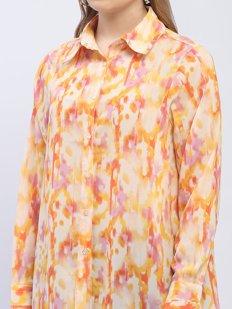Madame Abstract Print Orange Regular Shirt