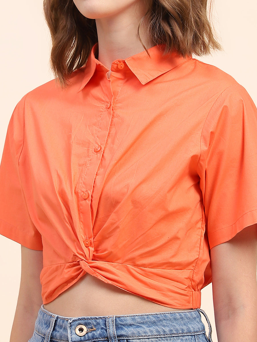 Camla Barcelona Knotted Coral Crop Shirt