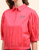 Camla Barcelona Disney Print Hot Pink Puff Sleeve Shirt
