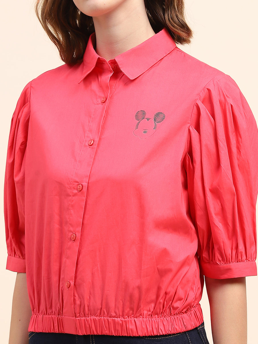 Camla Barcelona Disney Print Hot Pink Puff Sleeve Shirt