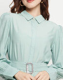 Camla Barcelona Belted Pista Green Mini Shirt Dress