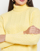 Camla Barcelona Cable Knit Lemon Yellow Turtleneck Sweater
