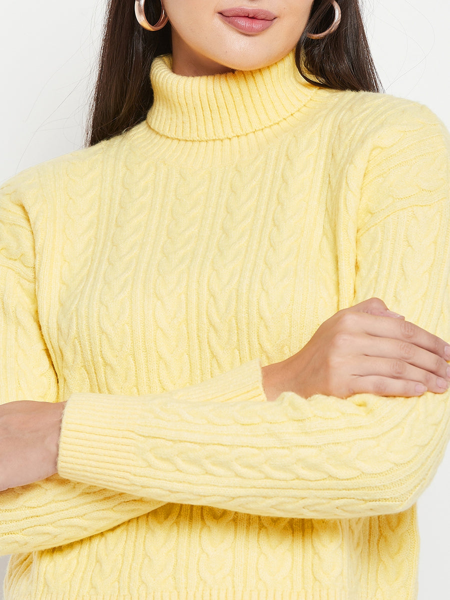 Camla Barcelona Cable Knit Lemon Yellow Turtleneck Sweater