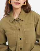 Madame Solid Olive Green Denim Jacket
