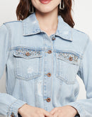 Camla Barcelona Solid Ice Blue Denim Jacket