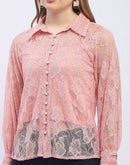 Madame Pleated Cuff Pink Lace Shirt