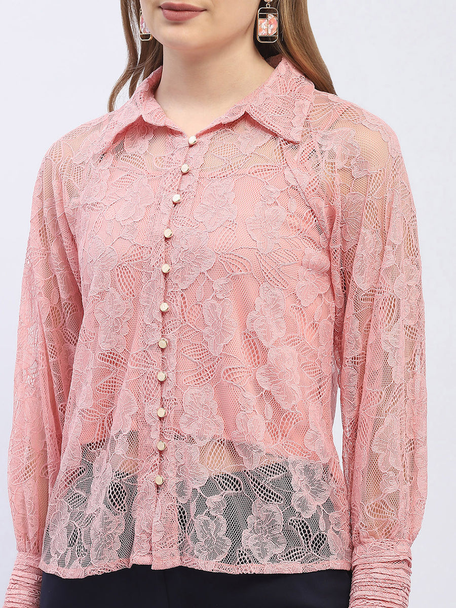 Madame Pleated Cuff Pink Lace Shirt