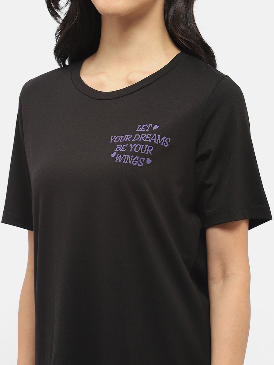Msecret Typography Black Sleep Shirt with Pajama Night Suit