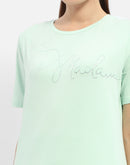Madame Embellished Typography Mint Regular T-shirt