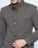 Camla Barcelona Stand Collar Chequered Black Woolen Coat