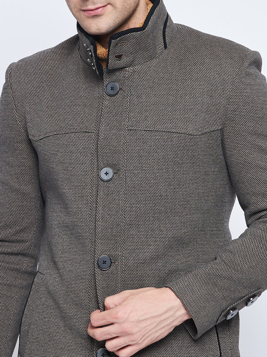 Camla Barcelona Stand Collar Chequered Black Woolen Coat