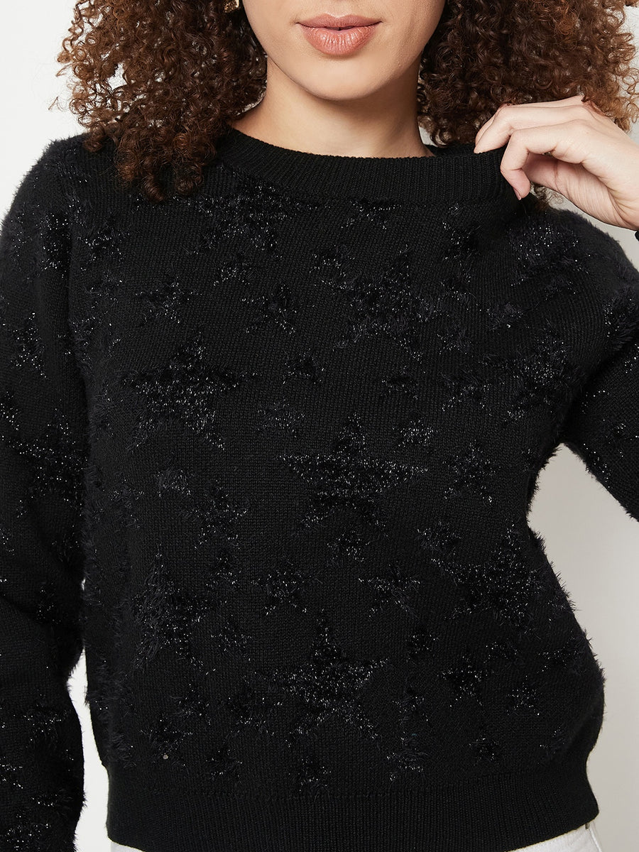 Madame Women Solid Black Sweater