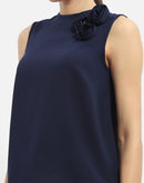 Madame Applique Adorned Navy Blue Shimmer Top