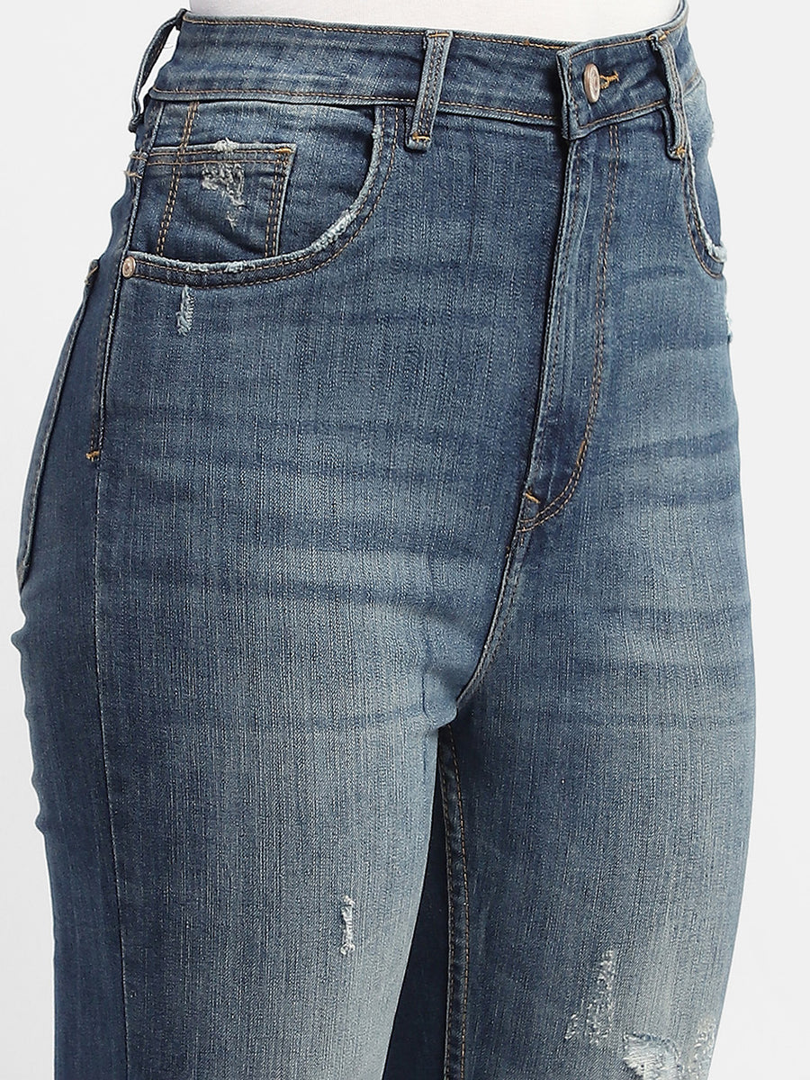 Madame Distressed Mid Blue High Rise Skinny Jeans