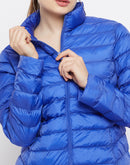 Madame Stand Collar Royal Blue Quilted Jacket