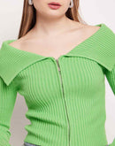 Camla Barcelona Flap Collar Green Knit Top