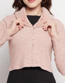 Madame Light Pink Rib-Knit Crop Cardigan