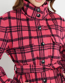 Madame Chequered Stand Collar Hot Pink Shacket