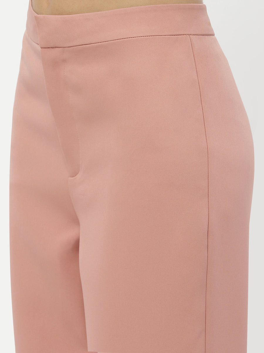 Madame Solid Peach Straight Fit Trousers