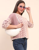 Camla Barcelona Nylon Blend Self Design Peach Sweater