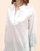 Camla Barcelona Printed Hem & Sleeve Off-White Dress