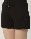 Madame Solid Black Drawstring Waist Shorts