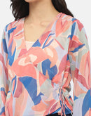 Madame Abstract Print Multicolour Tie Knot Wrap Top